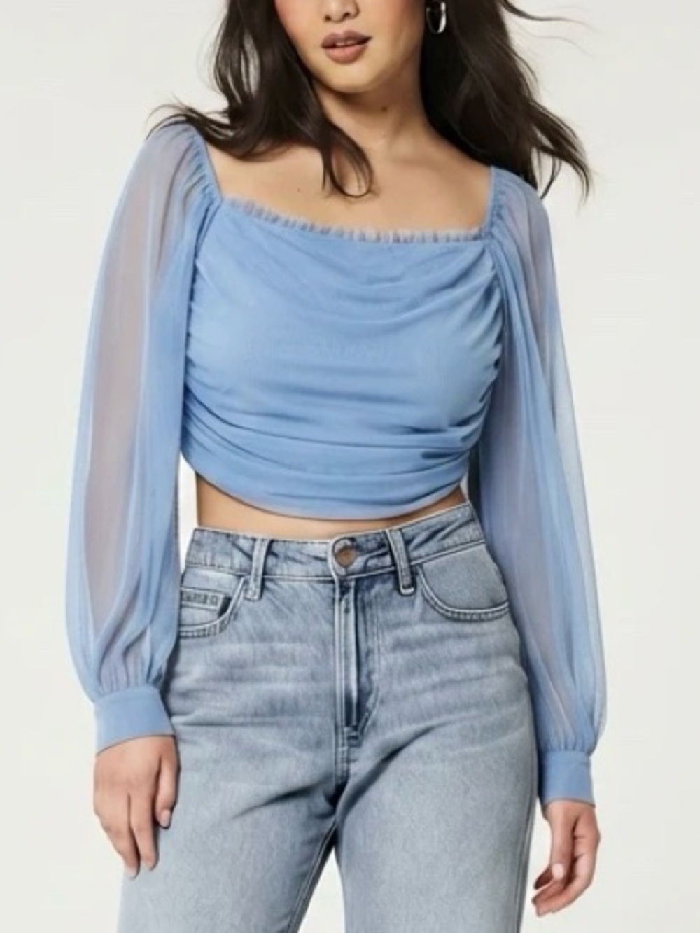 Misguided Light Blue Elegant Long Sleeve Blouse